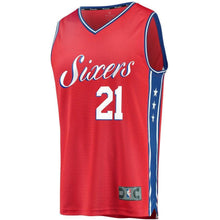 Load image into Gallery viewer, 21 - Men's Fanatics Branded Joel Embiid Red Philadelphia 76ers Fast Break Replica Jersey - Statement Edition - Red