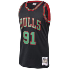 Load image into Gallery viewer, 91 - Men's Mitchell &amp; Ness Dennis Rodman Black Chicago Bulls Hardwood Classics Christmas Swingman Collection Jersey - Black