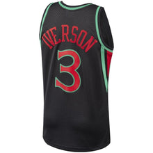 Load image into Gallery viewer, 3 - Men's Mitchell &amp; Ness Allen Iverson Black Philadelphia 76ers Hardwood Classics Christmas Swingan Collection Jersey - Black